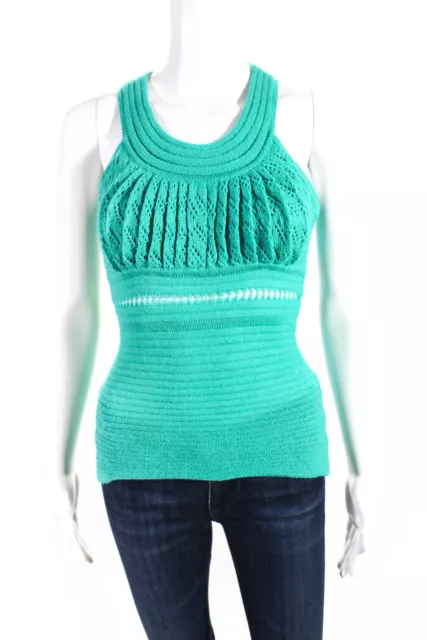 Catherine Malandrino Womens Pointelle Knit Tank Top Blouse Turquoise Size Petite