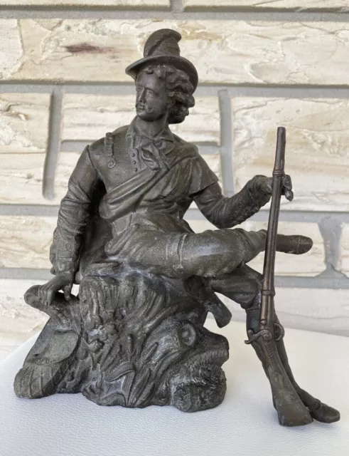 Antique 9” Hunter Metal Statue for New Haven Mantel Clock Co. Figural 1900’s