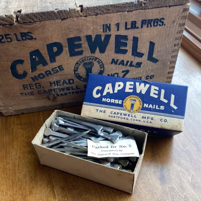 Vintage Capewell Horse Nails 1lb Package Box Checkered Head Nail Lot