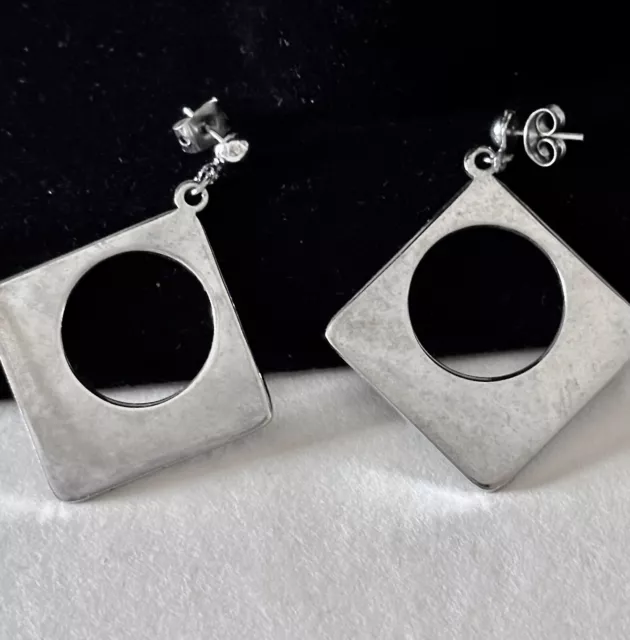 Shiny Silver Tone Square Cut Out Dangles Pierced Lightweight Mid Mod Vibes