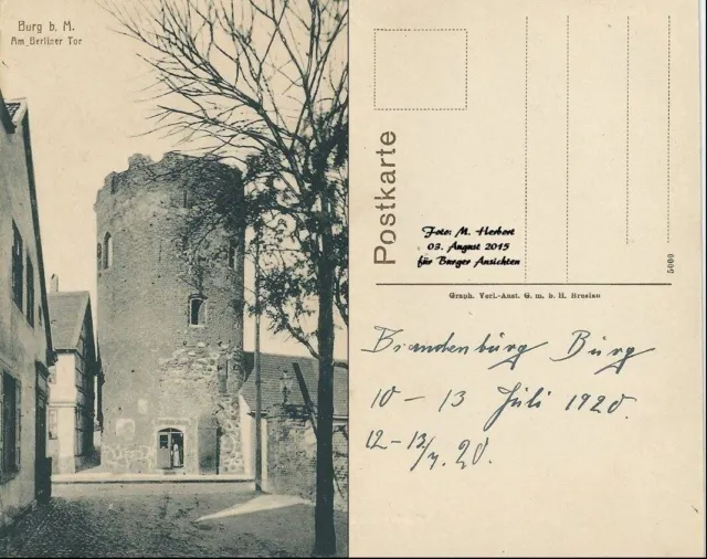 Postkarte Burg bei Magdeburg, Am Berliner Tor 1920