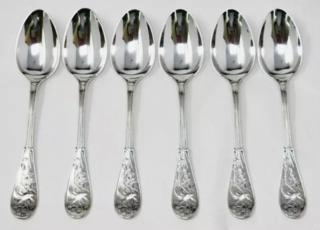 6  Tiffany Sterling Silver Japanese Audubon Teaspoons 6 1/8" - NO MONO