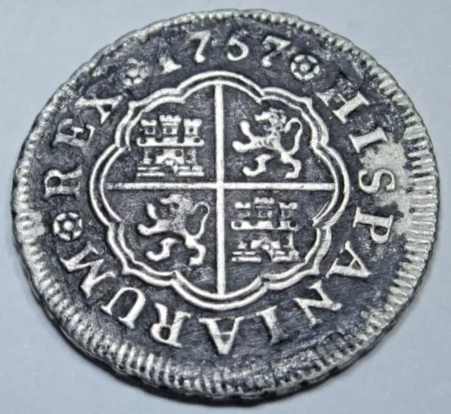 1757 Spanish Silver 1 Reales Genuine Antique 1700's Colonial Cross Pirate Coin