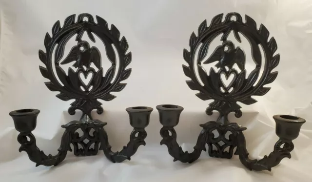 Cast Iron American Eagle Laurel Wreath Trivets Double Candle Wall Sconces (2)