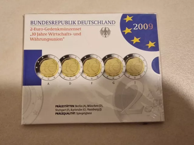 2 Euro Gedenkmünze 2009 10 Jahre WWU Wirtschafts-/Währ A D F G J Spiegelglanz PP