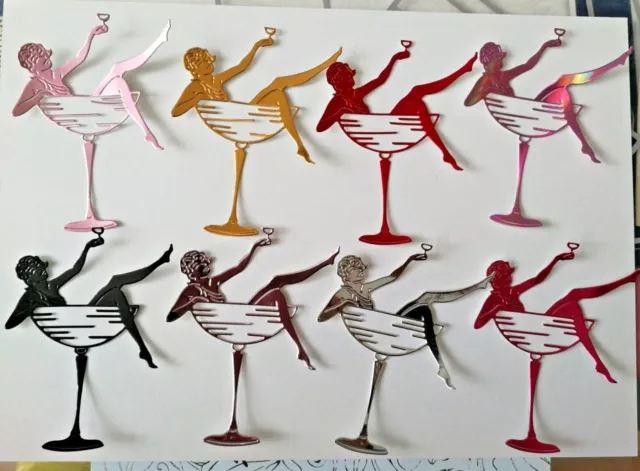 Craft Room Clearout,Die Cuts,8 Mixed lady in Cocktail Glass Card Toppers (Set 1)