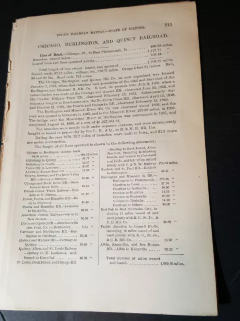 1879 train report CHICAGO BURLINGTON & QUINCY RAILROAD East Plattsmouth Iowa