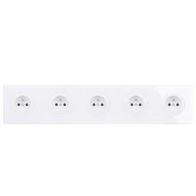 Wall Power Socket 16A 5 Gang French Standard Outlet Crystal Tempered Glass Panel