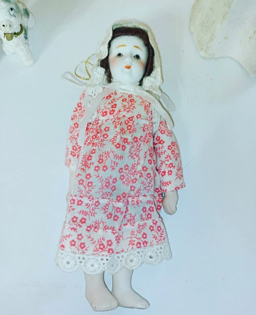 Vintage Small Bisque Porcelain Baby Doll pink dress