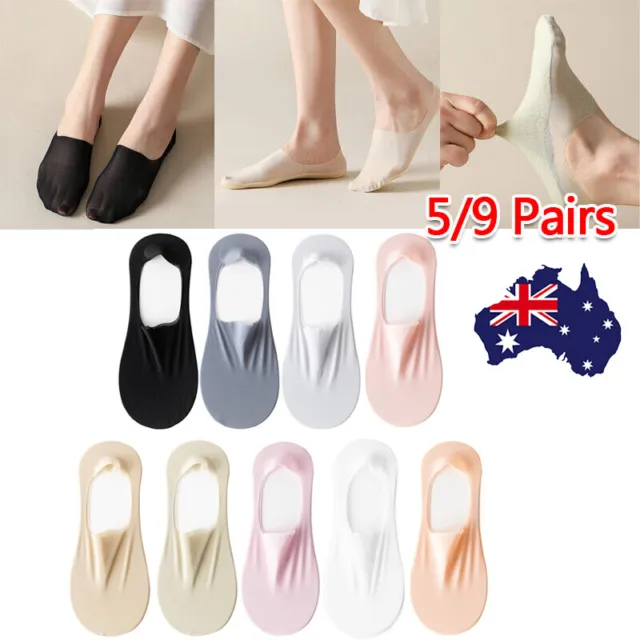 9 Pairs Women Nonslip Invisible Ultra Thin Ice Silk Loafer Ankle Low Cut Socks