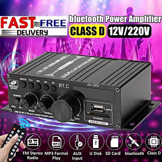 40W Bluetooth HiFi Power Amplifier Audio Digital Stereo FM AMP With Remote UK