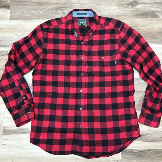 Woolrich Flannel Shirt Mens Large Buffalo Plaid Button Up Trout Run Black Red