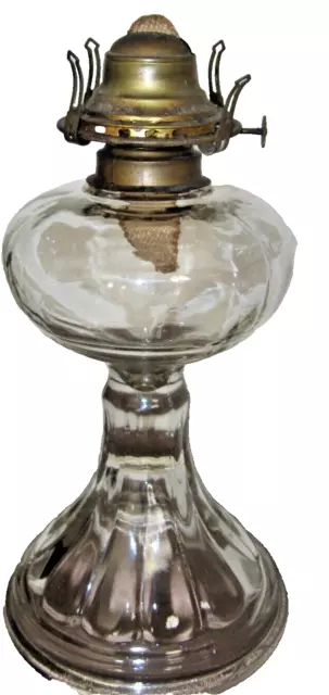 Vintage Oil Lamp Clear Pressed Glass Deco Style Pedestal Base