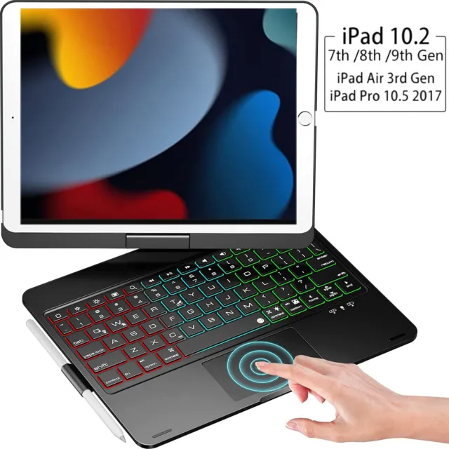 For iPad 7th 8th 9th Gen 10.2" 360° Rotate Backlit Keyboard Case with Touchpad