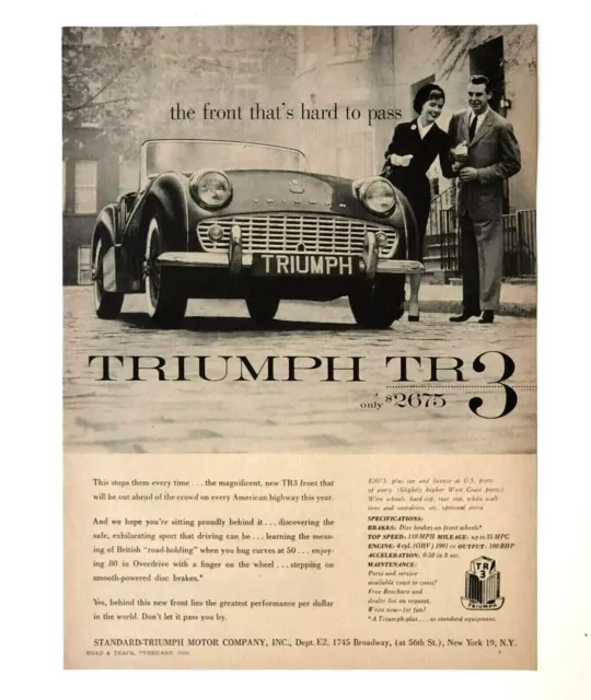1958 Triumph TR3 Advertisement Convertible Front Hard to Pass Vtg Photo Print AD