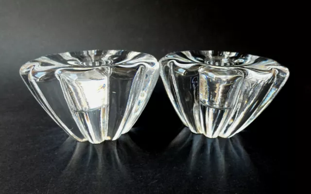 Vintage Pair Orrefors Sweden Heavy Clear Glass Crystal Stella Candle Holders 3