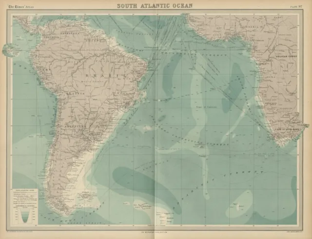 South Atlantic Ocean. Shipping routes currents ocean depths. THE TIMES 1922 map