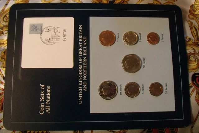 Coin Sets of All Nations Great Britain w/card UNC 1£, 1, 2, 5, 10, 20, 50p 1986
