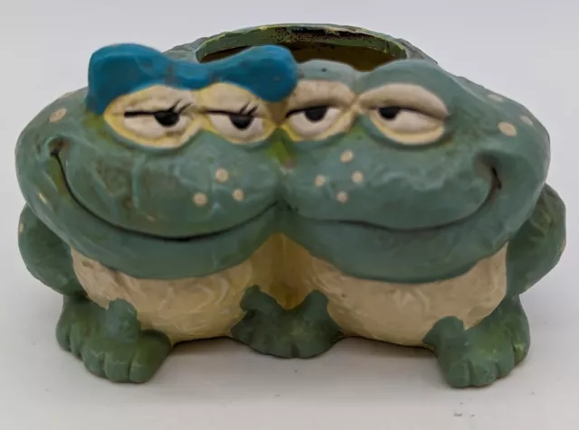 Vintage Relpo? Frog Toad Couple Love Candleholder Planter 4" Wide Japan Kitschy