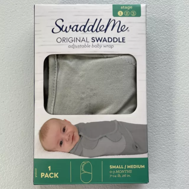 Swaddle Me Original Swaddle, Adjustable Baby Wrap Small/Medium 0-3M Stage 1 Gray