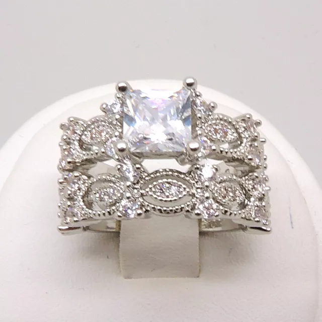 Torreya Bridal Set Princess Cz Womens Engagement Ring Band Ginger Lyne Collec... 3