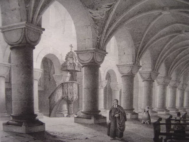 Grande lithographie Intérieur de l'église de Saint-Georges à HAGUENAU  c1830