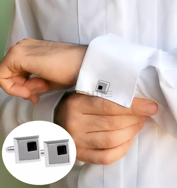 Square Stainless Steel Silver Plated Cufflinks Men's Crystal CZ Cufflink Jewelry