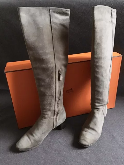 Hermès Paris Bottes Femme Taille 41 Tout En Cuir Beige Taupe Talons 5 Cm