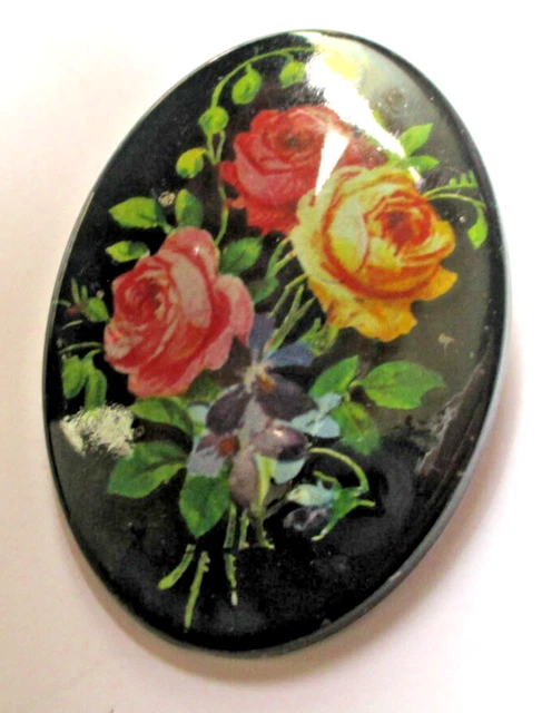 Broche Vintage En Résine Sérigraphiée - Artiste CA - Accessoire Rétro Original