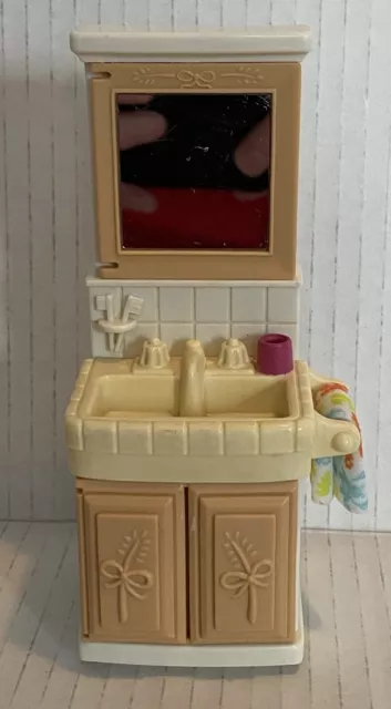 1999 FISHER PRICE Loving Family Dollhouse Bathroom Vanity Sink Mirror Cabinet