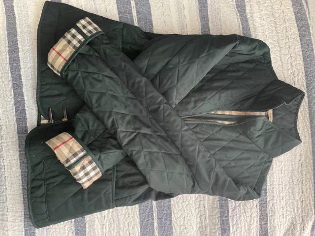 Burberry London Women’s Quilted Jacket, Sz Small Green