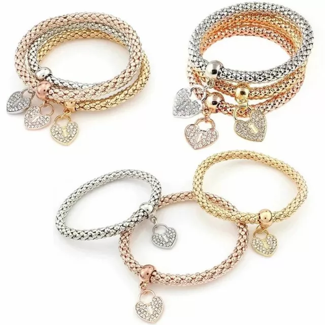 3er Set Damen Armbänder verstellbar Kristall Armband Weihnachten Geschenk Charms UK