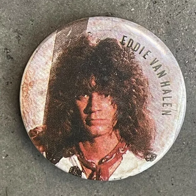 Vintage early 80s EDDIE VAN HALEN pinback badge pin button hard rock guitar 1.5"