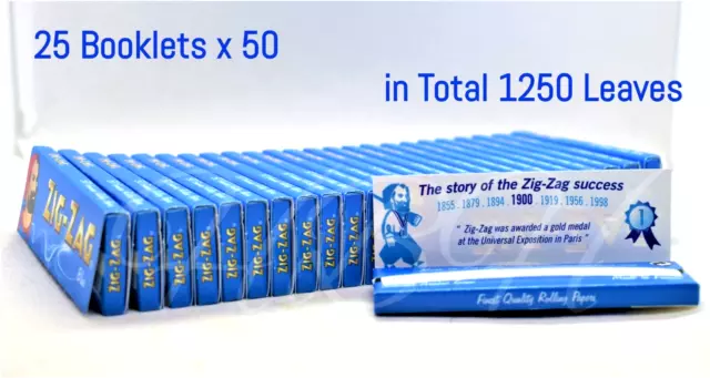 ZIG-ZAG Blue Rolling Papers Regular Size Slow Burning 25 Booklets 1250 Leaves