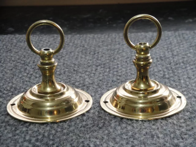 Matching Pair of Large 3 3/4" Vintage Cast Brass Ceiling Roses Hook Plate A8/4