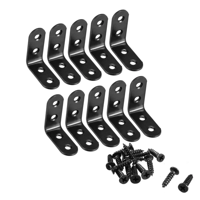 Corner Brace Angle Bracket Fastener L Shape 45mmx45mmx19mm Black Round End 10pcs