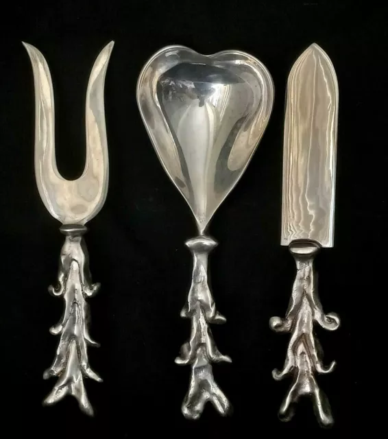 1997 Michael Aram "I Love You" Silver Plated Serving Set: Spoon & Fork & Knife