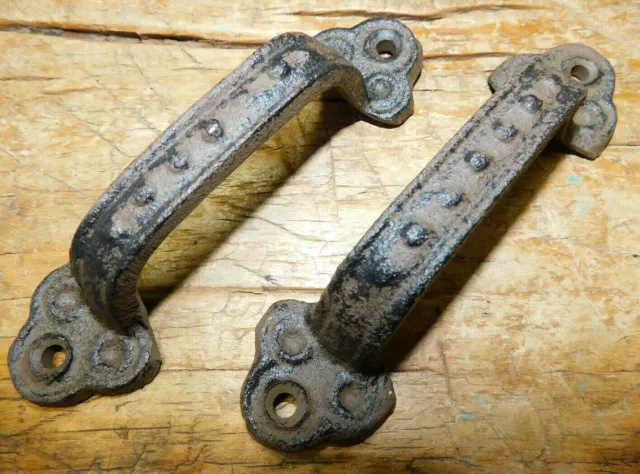 2 Cast Iron Antique Style BEADED CLOVER Barn Handle Gate Pull Shed Door Handles 2