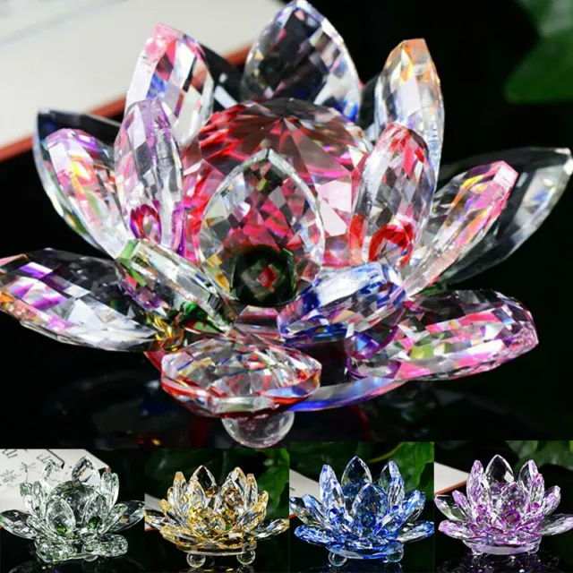 Crystal Glass Lotus Flower Candle Holder Candlestick Home Decor Craft Tea Light