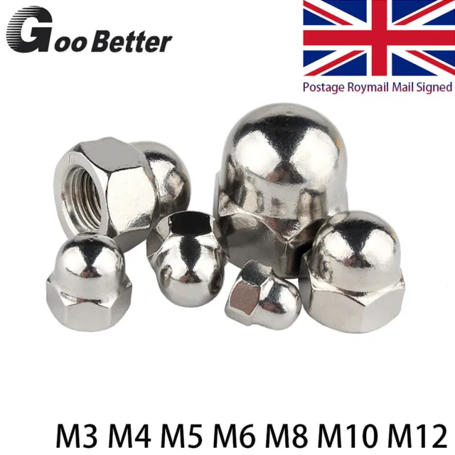 Domed Nuts M3 M4 M5 M6 M8 M10 M12 Hex Domed Nuts Stainless Steel A2 304 UK