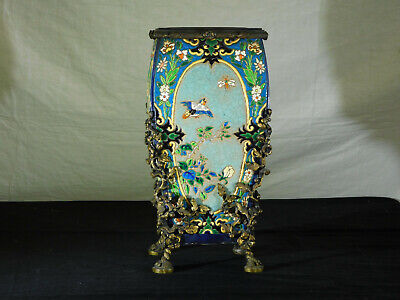 Antique French Longwy Tile Bronze Accents Original Oil Lamp Base or Vase