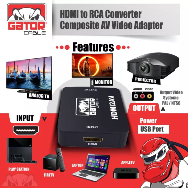 HDMI to RCA AV HD Converter Adapter Composite Cable CVBS 3-RCA Audio Video 1080P 3