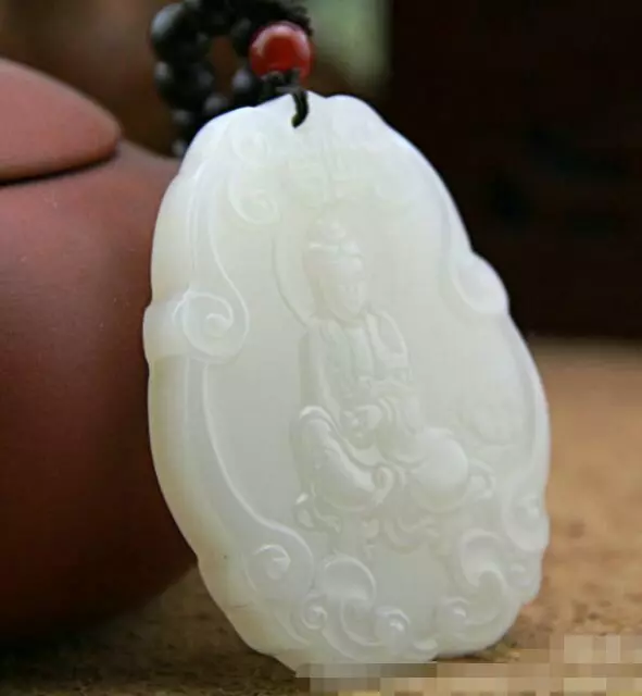 Xinjang Hetian White Jade Guanyin Pendant Chinese Antique Collection