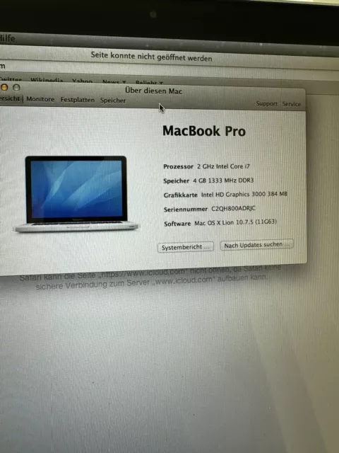 Apple MacBook Pro A1286 15 Zoll Silber  Intel Core i7 2GHz 500 Gb 4Gb Ram 3