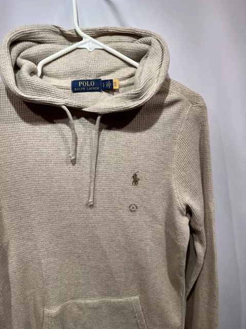 NWT POLO RALPH LAUREN  Small Dune Tan Pullover Waffle-Knit Hoodie Cotton Mens 2