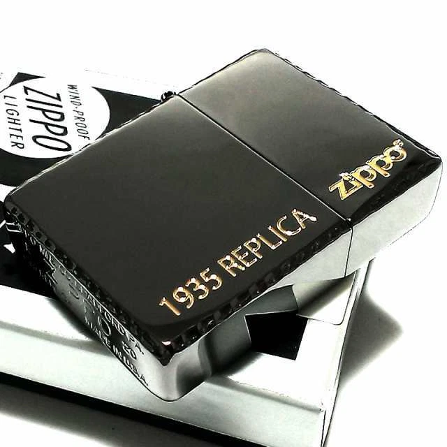 Zippo 1935 Replica Gold Logo Etching Black Nickel Japan Limited Oil Lighter Cool