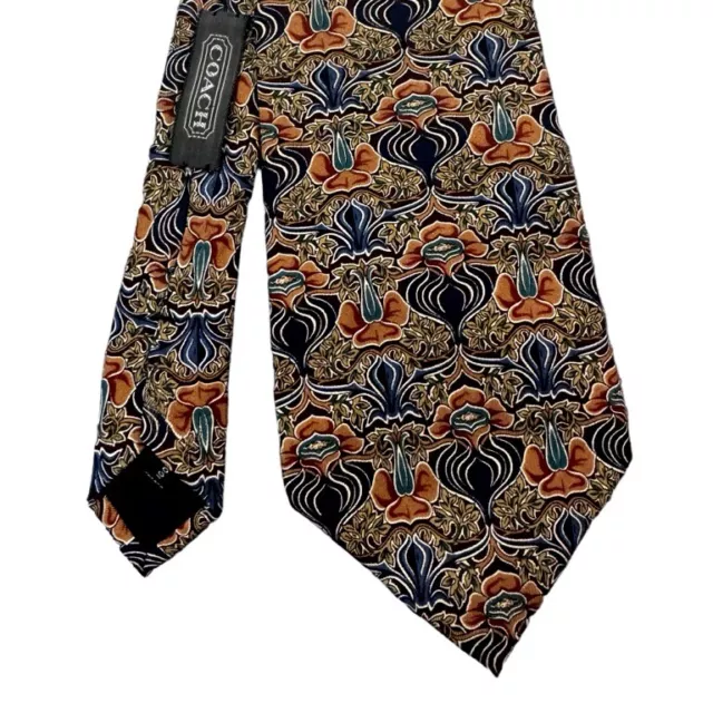 Coach Blue Orange Cream Patterned 100% Italian Silk Tie Men’s