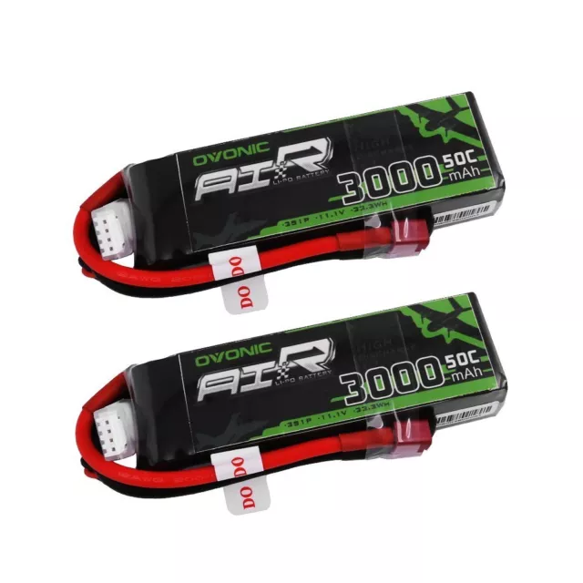 2X Ovonic 3000mAh 50C 11.1V 3S Lipo Battery with T Plug for RC Heli Jet Car Truk