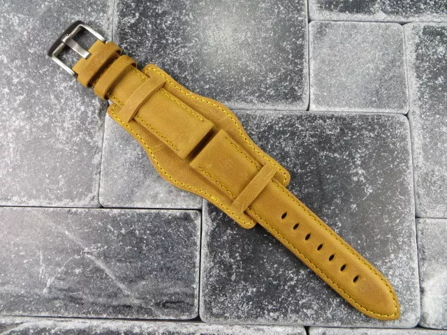 German Military Aviator Watch Strap Army Leather Cuff Watch Band Bund L Brown BX