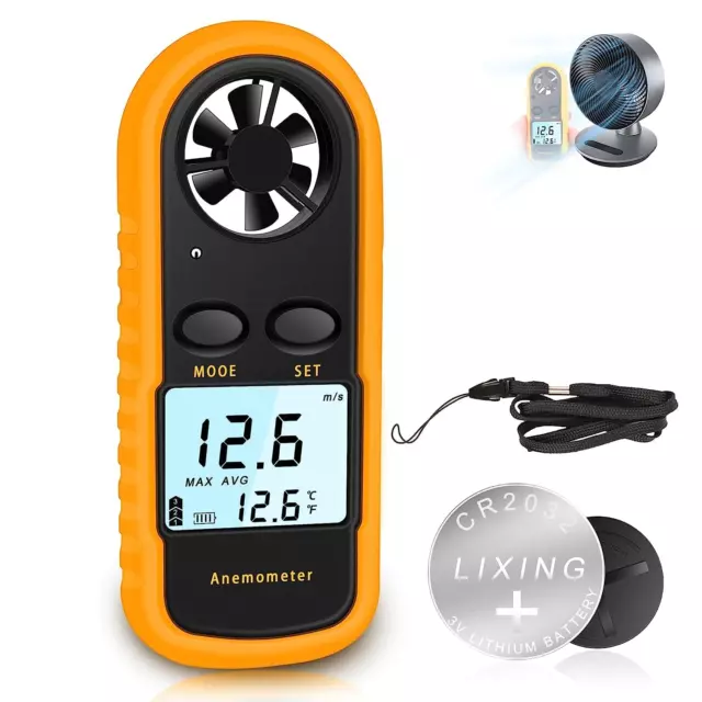 Anemometro Portatile, Anemometro Digitale Precisione ±5%/2°C, Misuratore Digital